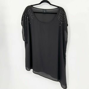 Torrid Asymmetrical Studded Top Black Chiffon 2X